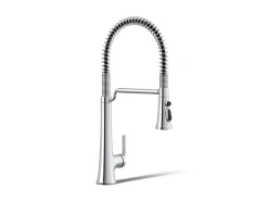 Semi-professional pull-down kitchen sink faucet with three-function sprayhead