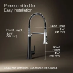 Semi-professional pull-down kitchen sink faucet with three-function sprayhead