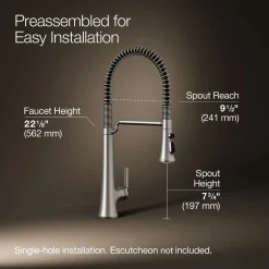 Semi-professional pull-down kitchen sink faucet with three-function sprayhead