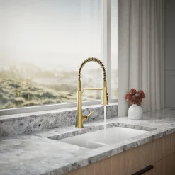 Semi-professional pull-down kitchen sink faucet with three-function sprayhead