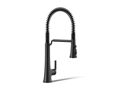 Semi-professional pull-down kitchen sink faucet with three-function sprayhead