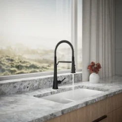Semi-professional pull-down kitchen sink faucet with three-function sprayhead