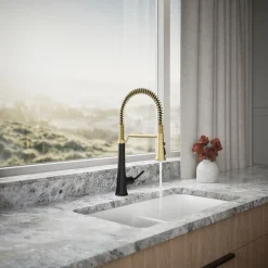 Semi-professional pull-down kitchen sink faucet with three-function sprayhead