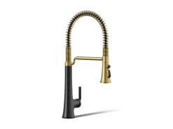 Semi-professional pull-down kitchen sink faucet with three-function sprayhead