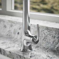 Semi-professional pull-down kitchen sink faucet with three-function sprayhead