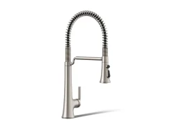Semi-professional pull-down kitchen sink faucet with three-function sprayhead
