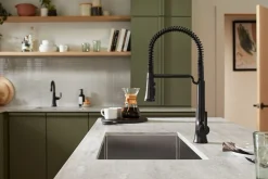 Semi-professional pull-down kitchen sink faucet with three-function sprayhead