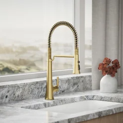 Semi-professional pull-down kitchen sink faucet with three-function sprayhead