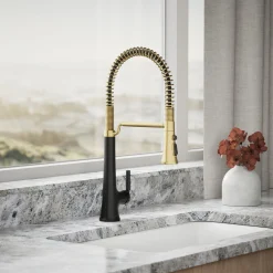 Semi-professional pull-down kitchen sink faucet with three-function sprayhead