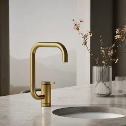 Single-handle bar sink faucet with two-function extended-reach spout