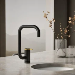 Single-handle bar sink faucet with two-function extended-reach spout