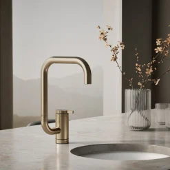 Single-handle bar sink faucet with two-function extended-reach spout