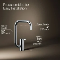 Single-handle bar sink faucet with two-function extended-reach spout