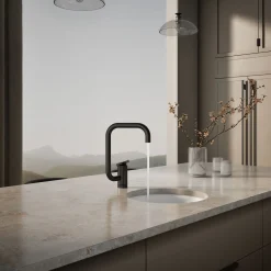 Single-handle bar sink faucet with two-function extended-reach spout