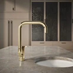 Single-handle bar sink faucet with two-function extended-reach spout