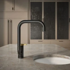 Single-handle bar sink faucet with two-function extended-reach spout