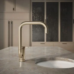 Single-handle bar sink faucet with two-function extended-reach spout