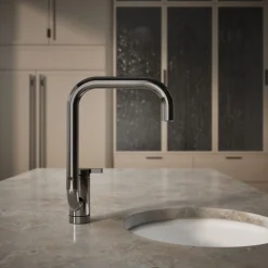 Single-handle bar sink faucet with two-function extended-reach spout