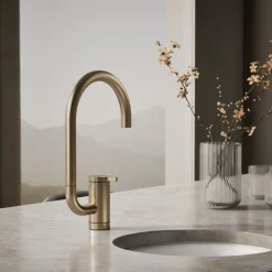Single-handle bar sink faucet with two-function extended-reach spout