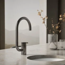 Single-handle bar sink faucet with two-function extended-reach spout