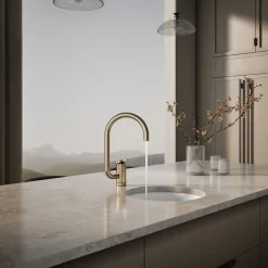 Single-handle bar sink faucet with two-function extended-reach spout