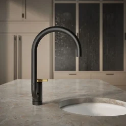 Single-handle bar sink faucet with two-function extended-reach spout