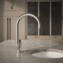 Single-handle bar sink faucet with two-function extended-reach spout
