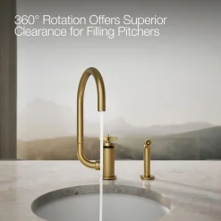 Single-handle bar sink faucet with two-function extended-reach spout and side sprayer