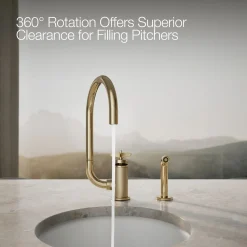 Single-handle bar sink faucet with two-function extended-reach spout and side sprayer