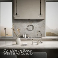 Single-handle bar sink faucet with two-function extended-reach spout and side sprayer
