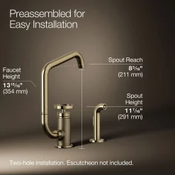 Single-handle bar sink faucet with two-function extended-reach spout and side sprayer