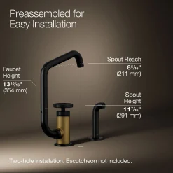 Single-handle bar sink faucet with two-function extended-reach spout and side sprayer