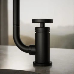 Single-handle bar sink faucet with two-function extended-reach spout and side sprayer