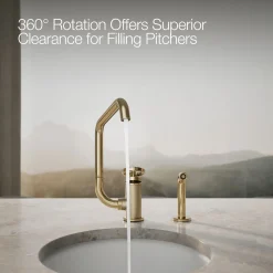 Single-handle bar sink faucet with two-function extended-reach spout and side sprayer