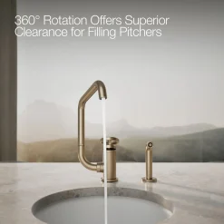 Single-handle bar sink faucet with two-function extended-reach spout and side sprayer