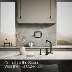 Single-handle bar sink faucet with two-function extended-reach spout and side sprayer
