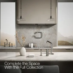 Single-handle bar sink faucet with two-function extended-reach spout and side sprayer