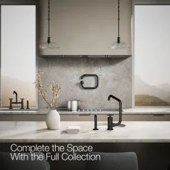 Single-handle bar sink faucet with two-function extended-reach spout and side sprayer
