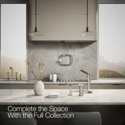 Single-handle bar sink faucet with two-function extended-reach spout and side sprayer