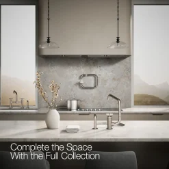 Single-handle bar sink faucet with two-function extended-reach spout and side sprayer