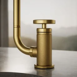 Single-handle bar sink faucet with two-function extended-reach spout and side sprayer