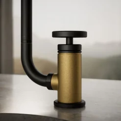 Single-handle bar sink faucet with two-function extended-reach spout and side sprayer