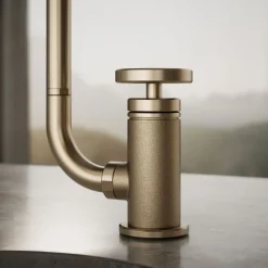 Single-handle bar sink faucet with two-function extended-reach spout and side sprayer