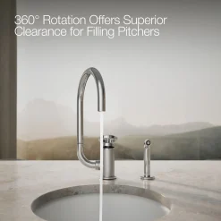 Single-handle bar sink faucet with two-function extended-reach spout and side sprayer