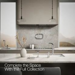 Single-handle kitchen sink faucet with two-function extended-reach spout and side sprayer