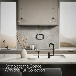 Single-handle kitchen sink faucet with two-function extended-reach spout and side sprayer