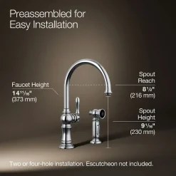 Single-handle kitchen sink faucet with two-function sprayhead