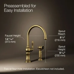 Single-handle kitchen sink faucet with two-function sprayhead