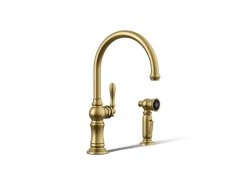 Single-handle kitchen sink faucet with two-function sprayhead
