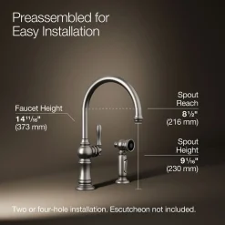 Single-handle kitchen sink faucet with two-function sprayhead